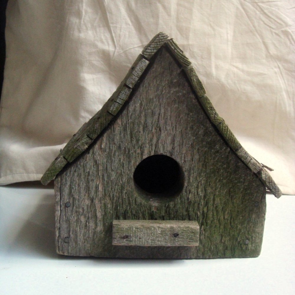 Small Rustic Primitive Wood A-frame Sitting Birdhouse Cottagecore